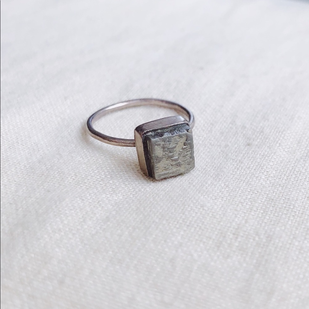 Giantlion Silver Pyrite Cube Ring sz 7